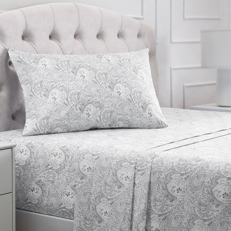 Mellanni 1800 Bed Sheets Twin Paisley Gray, Gray Paisley, Twin Sheet Set