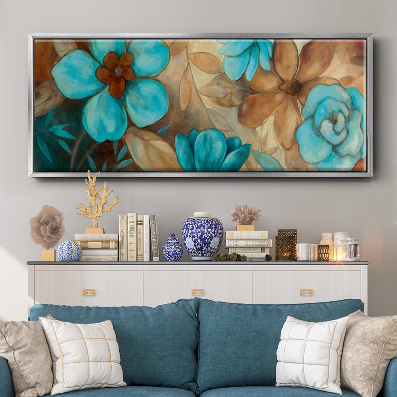 Garden Blues I- Framed Canvas, 24" H x 60" W