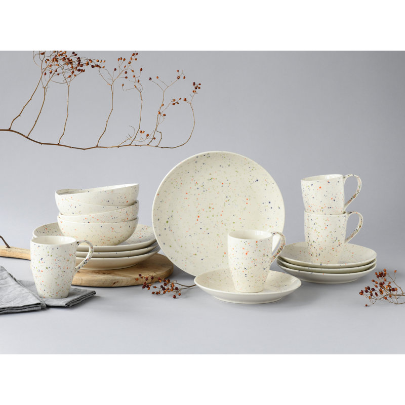Confetti Piece Stoneware Dinnerware Set - Service for 4, Cream coloured