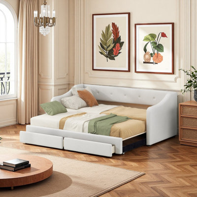Twin XL Upholstered Daybed with Storage Drawers and Trundle
