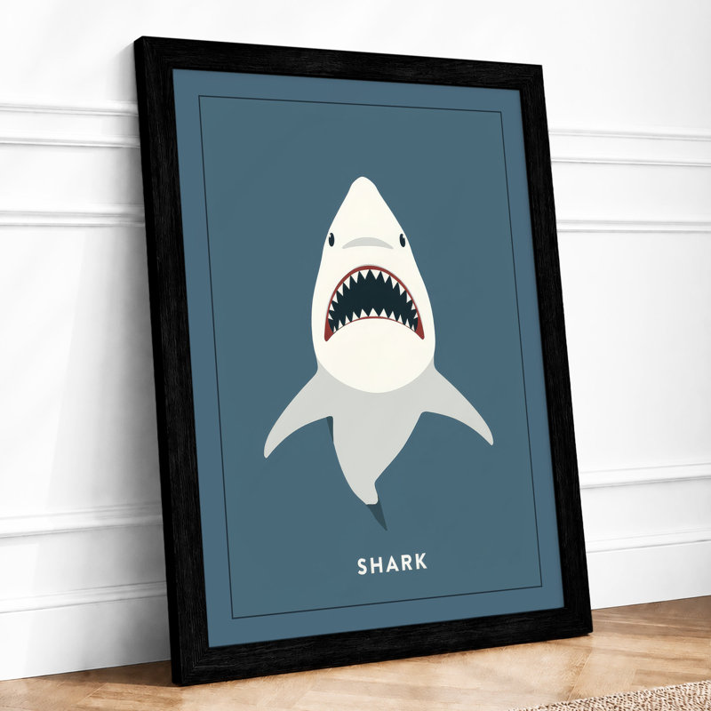 Shark Minimalist - Framed Print, Black, A3 - 42.0 x 29.7 cm