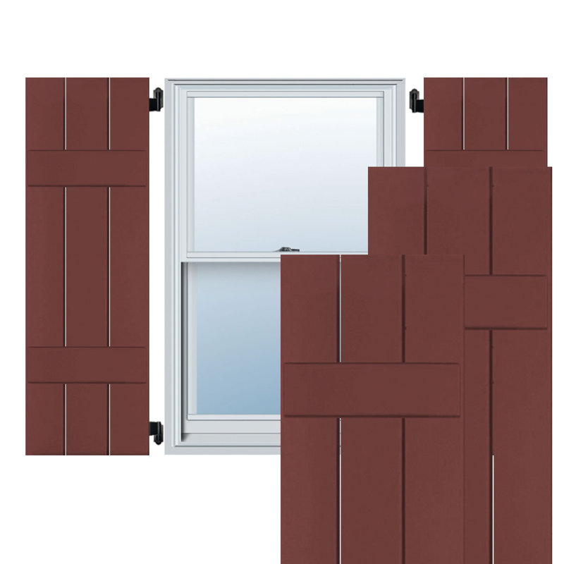 Extérieur à trois planches (2 lattes) en bois véritable pin-n-lattes (par paire), H 36 po x l 12 po x p 1,38 po, Rouge chalet