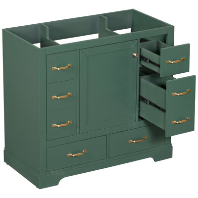 Bathroom Vanity Base 36" - 6 Drawers, Solid Wood & , Adjustable Shelf, Modern Look, Assembly Cabinet Practical Storage