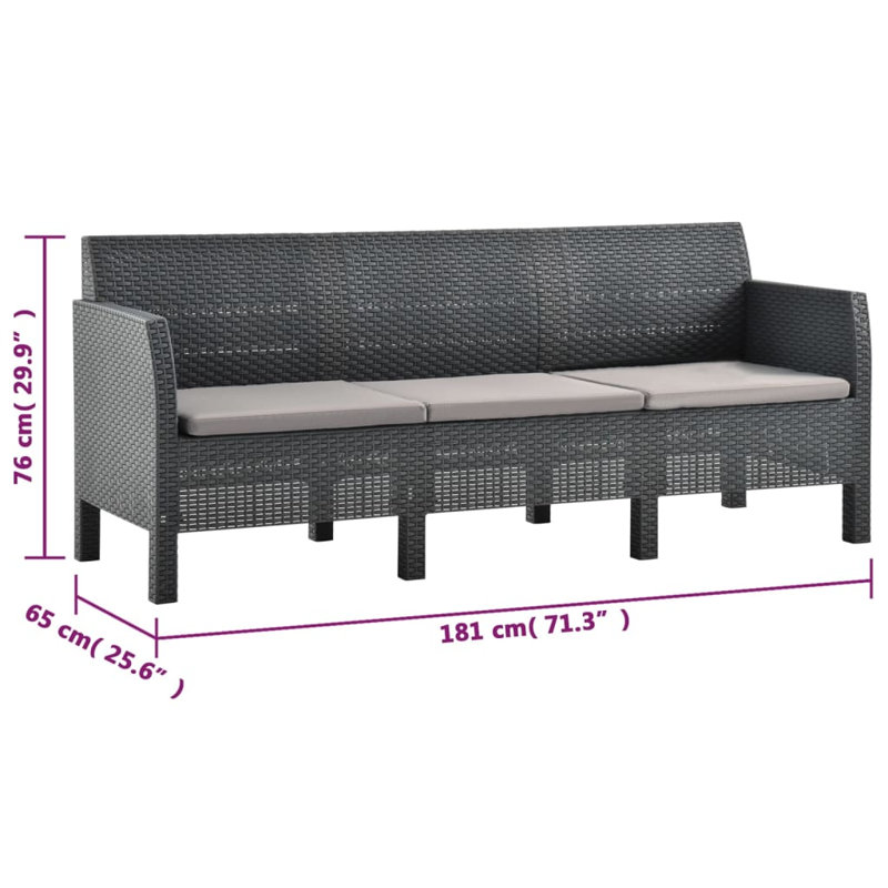Chaise longue avec coussins 3 pièces Sheniah