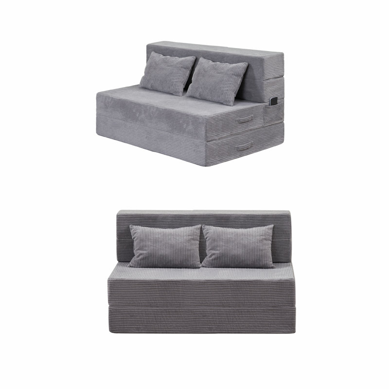 Boneless Convertible Sofa Chair, Foldable Floor Sofa Couch, Light Gray, 24" H x 78" W x 29.5" D