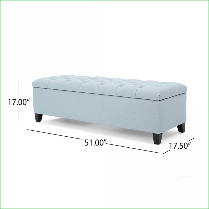 Ottoman with Storage, 51” Contemporary Bench for Living Room | Black | Wood Frame, Blue