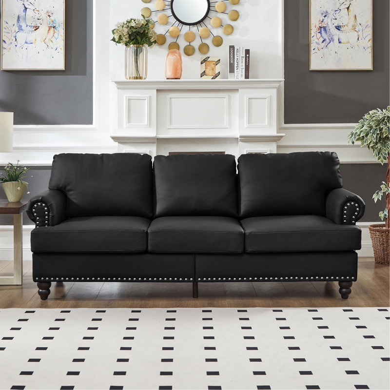 Canapé en similicuir Dash avec garniture cloutée et rangement, Noir, H 33,8 po x l 83 po x P 32,3 po