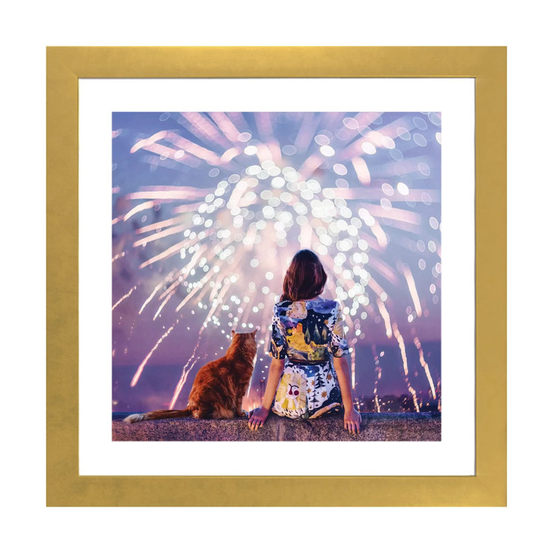 Nuit. Magie. Feux d’artifice de Hobopeeba-impression, H 16 po x l 16 po x p 1 po, Papier encadré doré, Blanc