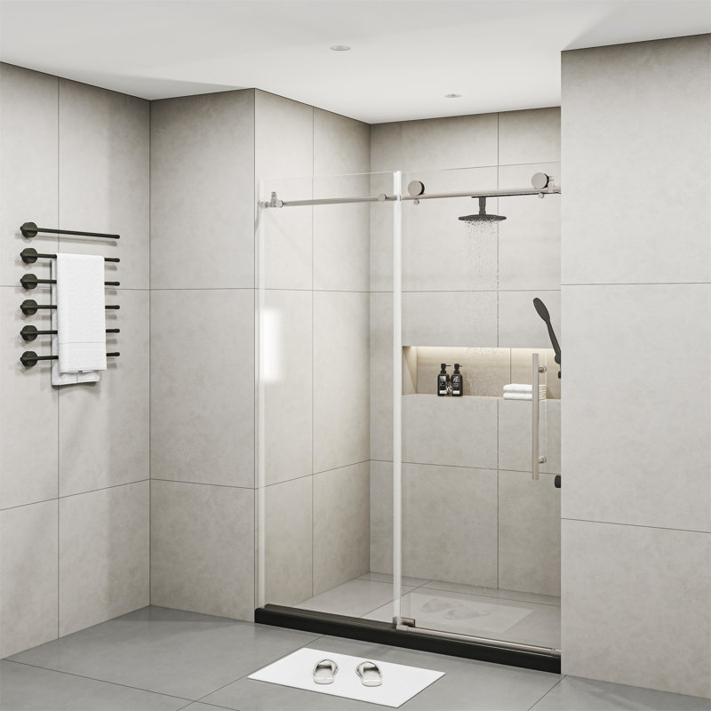 Portes de douche sans cadre de 60 po de largeur x 76 po de hauteur avec verre trempé transparent de 3/8 po