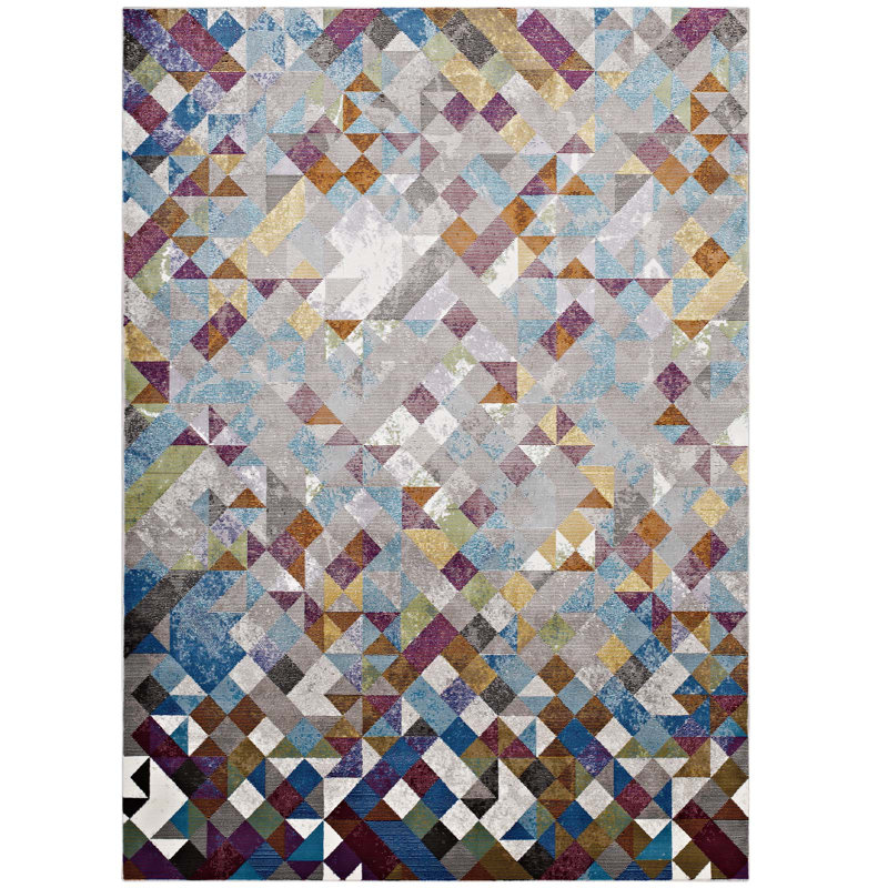 Modway Laleh ful Geometric Triangle Mosaic Area Rug, Rectangle 5'3" x 7'6"