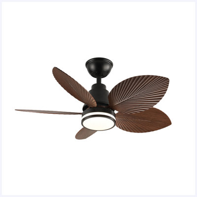 37 Inch Ceiling Fan with Light, 3 Leaf-shaped ABS Blades, Remote Control, 6-speed Reversible DC Motor for Living Room, Bed Room, Dining Room