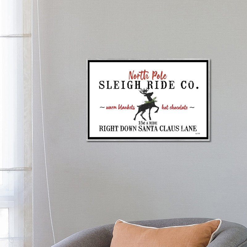«Sleigh Rides» par House Fenway - Art textuel, Toile avec cadre argenté, Pas de tapis, H 18 po x l 26 po x P 1,5 po