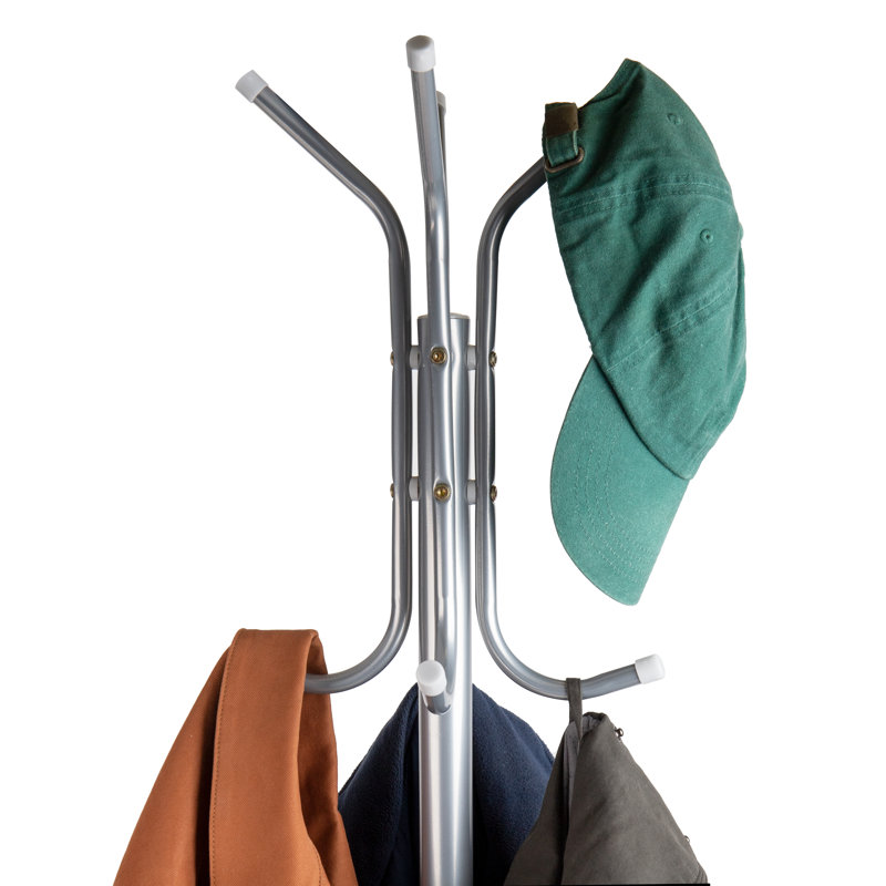Mind Reader Freestanding Coat Rack, Multi-Hook Organizer for Office or Entryway, Metal, Silver, Silver