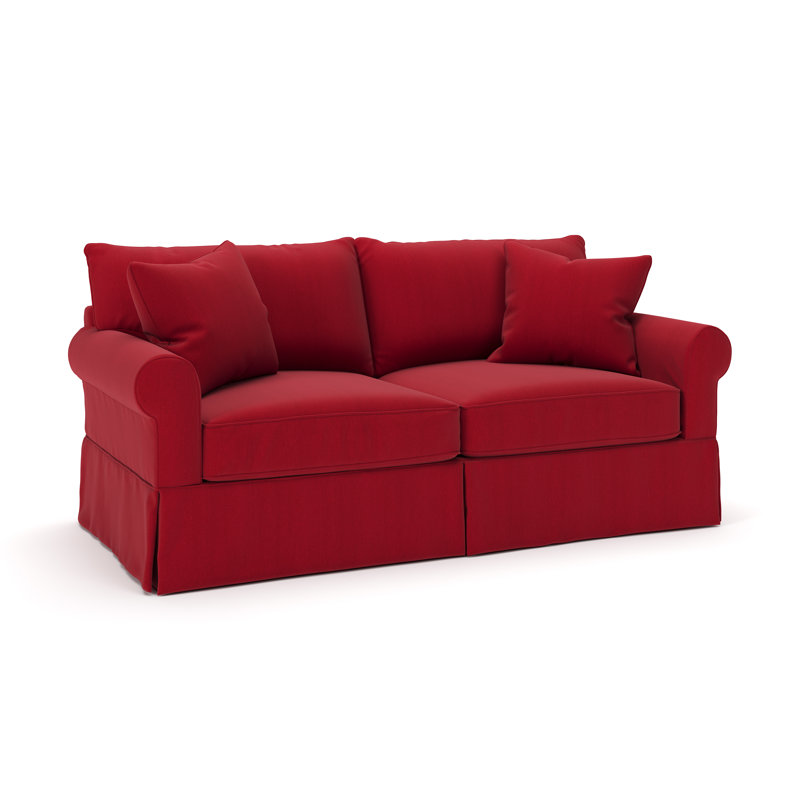 Amari 84" Rolled Arm Slipcovered Sleeper Sofa with Reversible Cushions, Bayou Flame Canvas