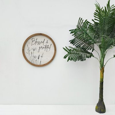 Panneau mural rond en bois «Blessed And Grateful»