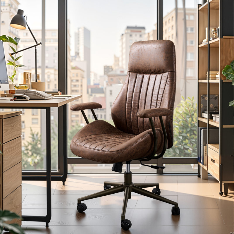 Ergonomic Office Chair Swivel Task Chair With Adjustable Gas Lift, Dark Brown