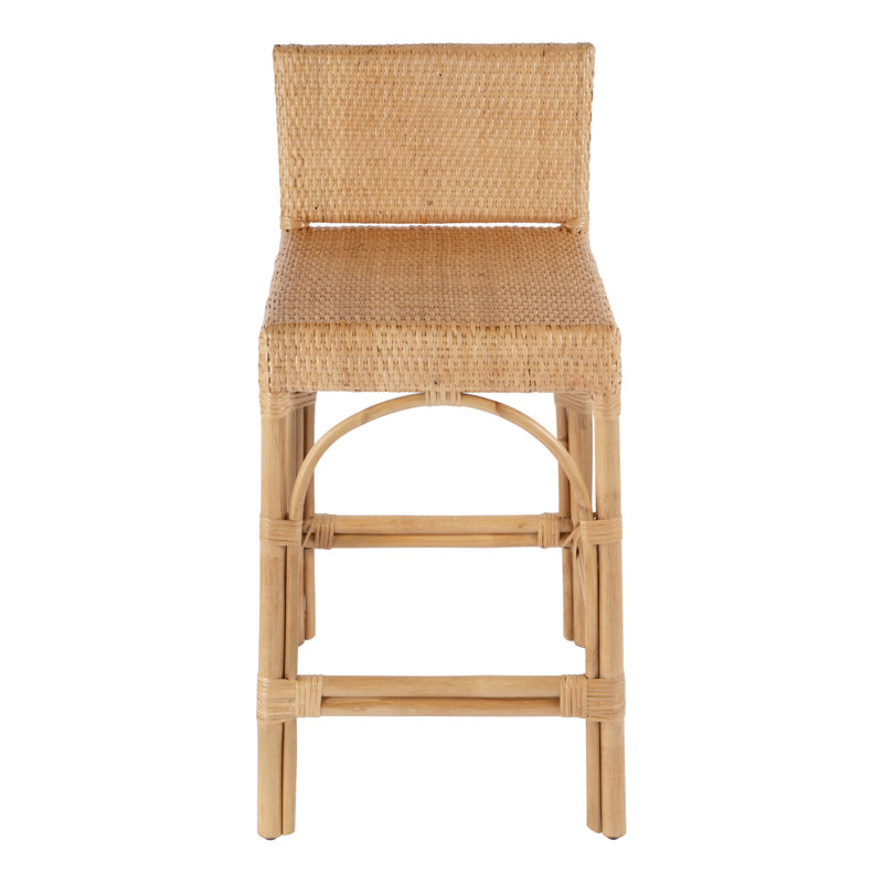 Serienna Blue & White Rattan Low Back Counter Stool, Natural, Counter Stool (24" Seat Heigh)t