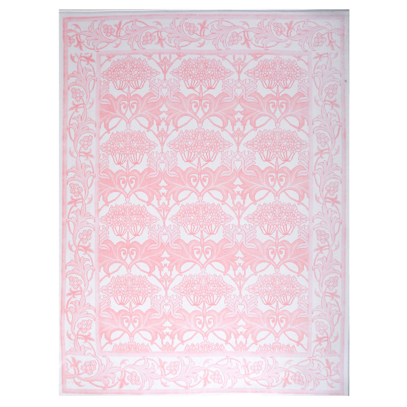 Pink William Morris Washable Runner with Built-in Padding and Non-Slip Backing, Rectangle 8' x 10'