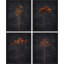 Moody Floral Orange foncé encadré sur papier, impression de 4 pièces-97782132-97782137