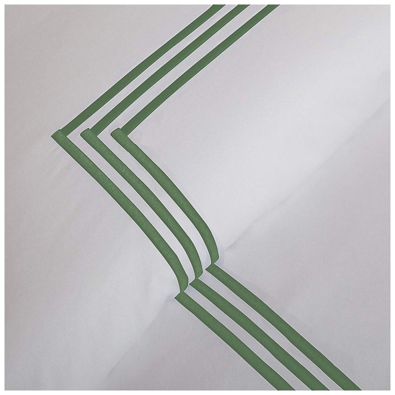 400TC Cotton Triple Embroidery Sateen Solid Duvet Cover Set, White/Sage, Full/Queen Duvet Cover
