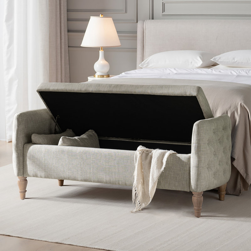 Aristides Farmhouse Flip Top Storage Bench With Two Pillows And Solid Wood Legs, Grey