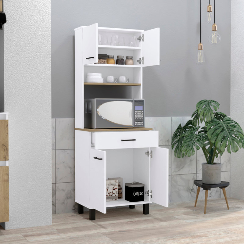 Latinne 160cm Kitchen Pantry, White/Macadamia