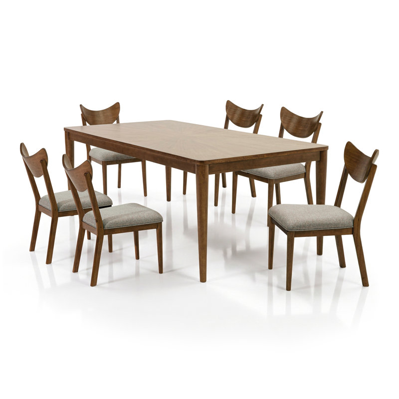 Arrandale Solid Wood 7-Piece Rectangular Dining Table Set with Sunburst Pattern, 7 Pieces: Table, 6 Chairs