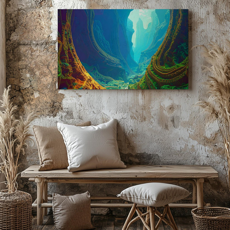 Toile, art mural, paysage de canyon fractal, toile de fond Alien World avec motifs dynamiques, prêt à accrocher