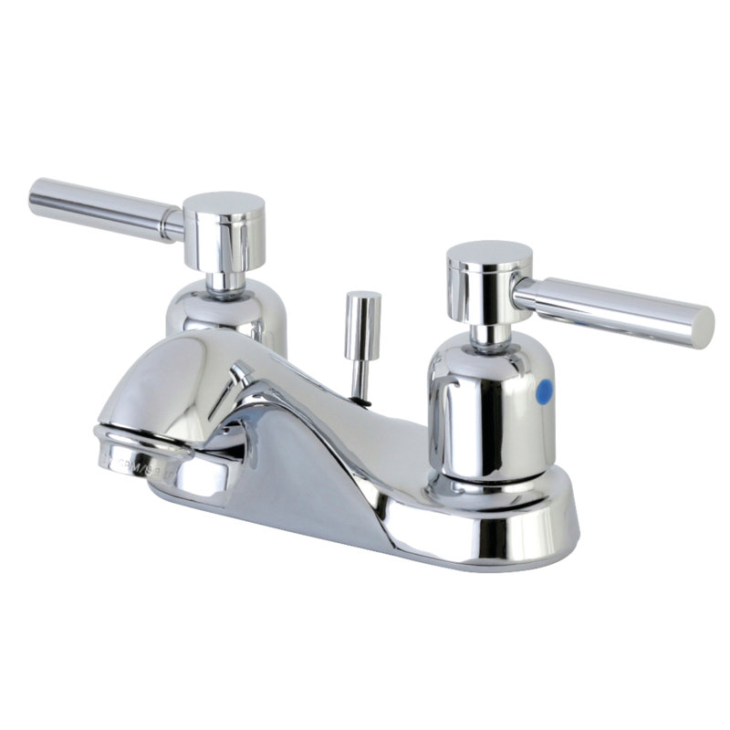 Kingston Brass Concord Two-Handle 3-Hole Deck Mount 4" Centerset Bathroom Faucet with Plastic Pop-Up, Polished Chrome