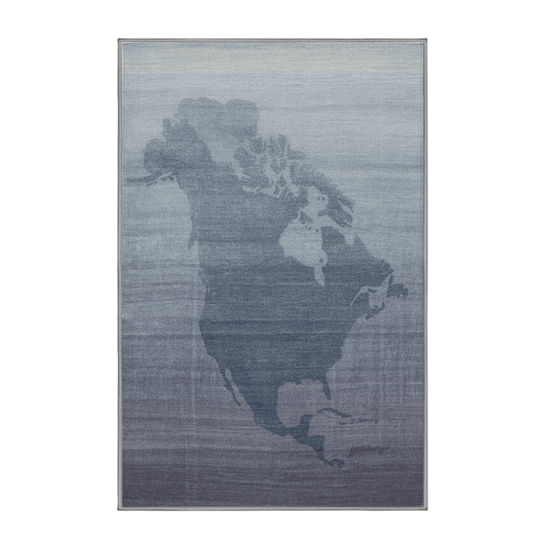 Tapis abstrait moderne et contemporain lavable à la machine gris Bleigh du 4 juillet - Reliure grise, 7 x 10