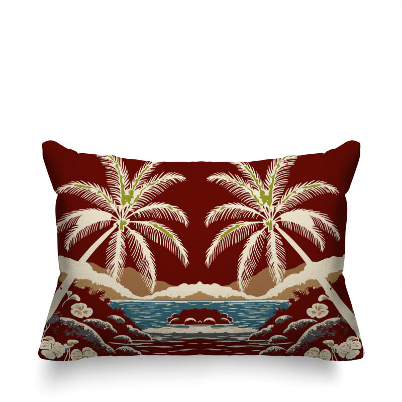 Oreiller rectangulaire réversible intérieur / extérieur Groove Palm, Rectangle H 14 po x l 20 po, Rouge
