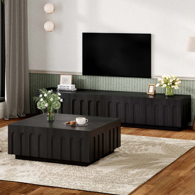Elegant TV Stand & Coffee Table Set of 2,Multi-Functional Media Console with Arched Design for TVs Up to 80",Modern Dual Purpose Center Table with Drawers for Living Room, Bedroom