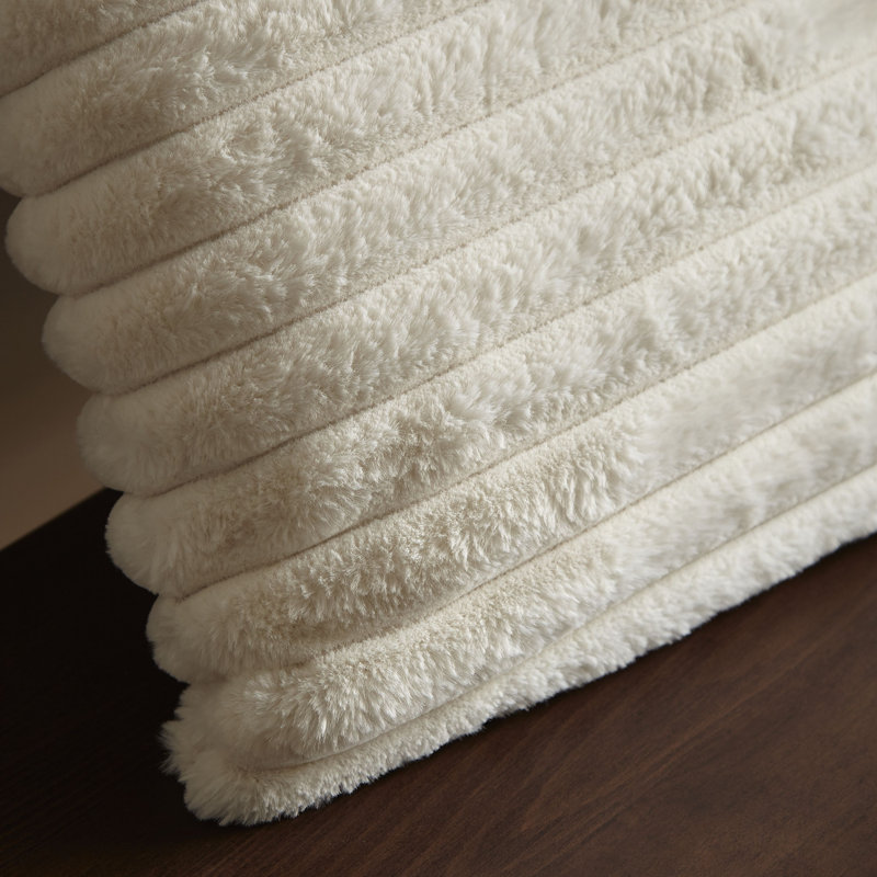 Cosy Ribbed Faux Fur Cushion Cover, Cream