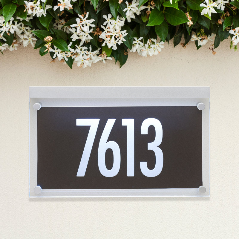 Metallic Crystal LED Lighted Futura Engraved 1-Line Address Sign, Silver, Yes