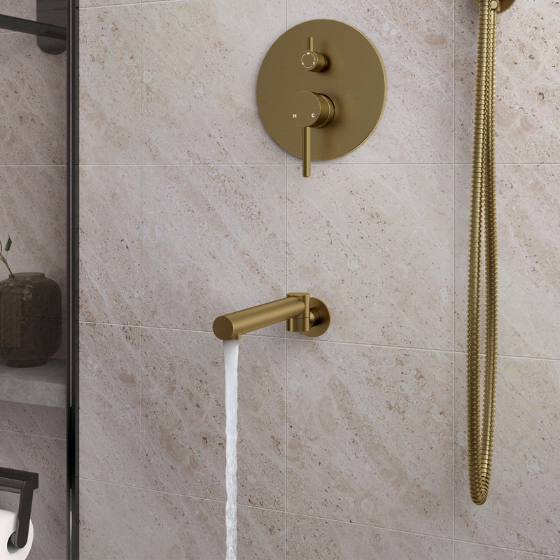 Brushed Gold Dual Rain Shower System with Handheld Spray