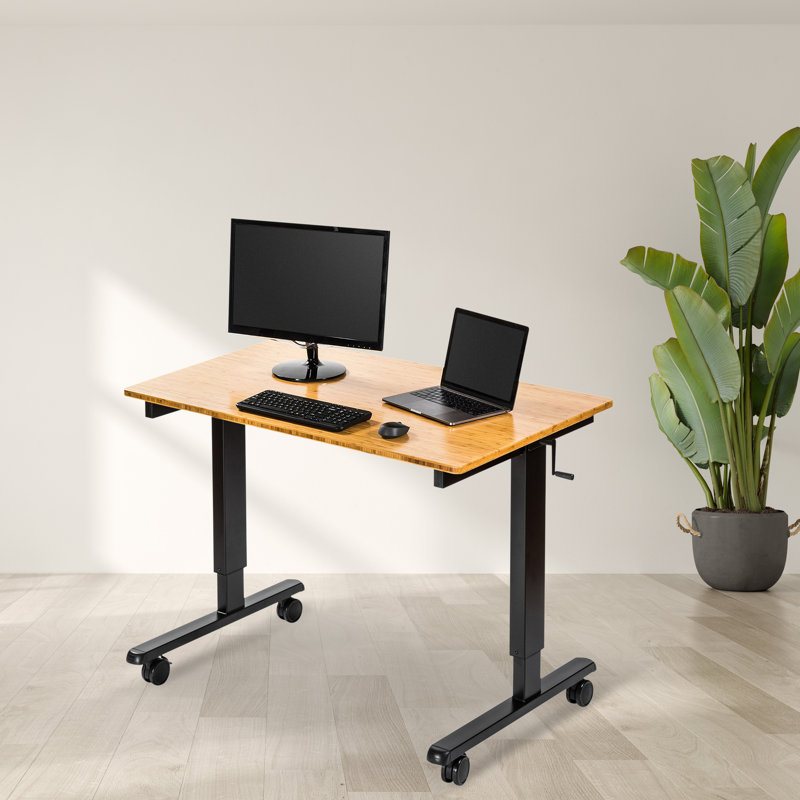 Fontclair Adjustable Metal Base Standing Desk, Natural Walnut/Charcoal, 32.5" H x 47.25" W x 29.5" D