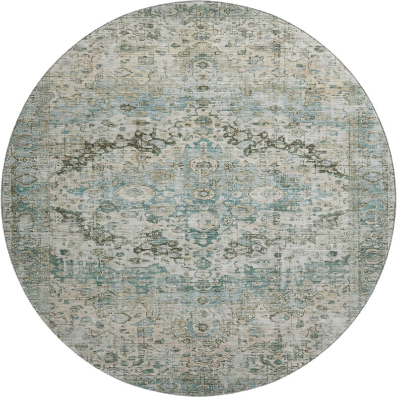 Premium Machine Washable Lubbers AMF1755 Border Rug, Round 8'