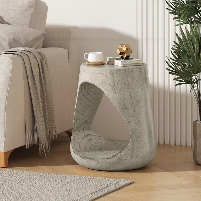 MGO Hollow Side Table, Wood-like texture, Natural Color, Gris