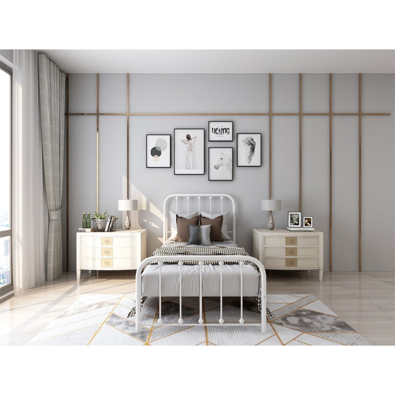 Keyesport Metal Platform Bed, White, Twin