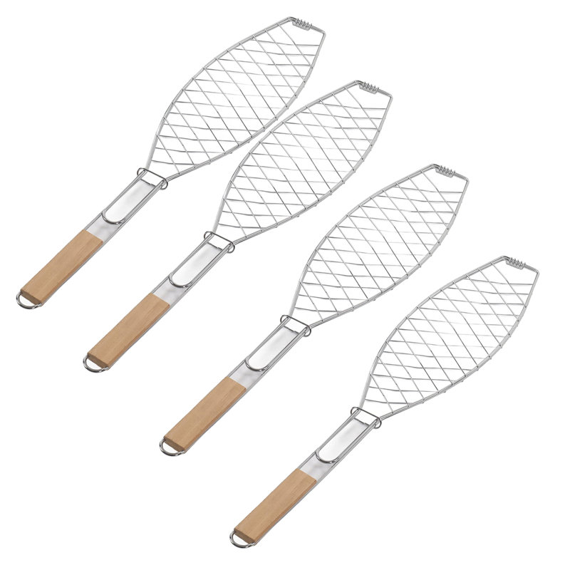 Ensemble de 4 paniers à poisson en acier inoxydable avec poignée amovible, panier à barbecue pour poisson, pain