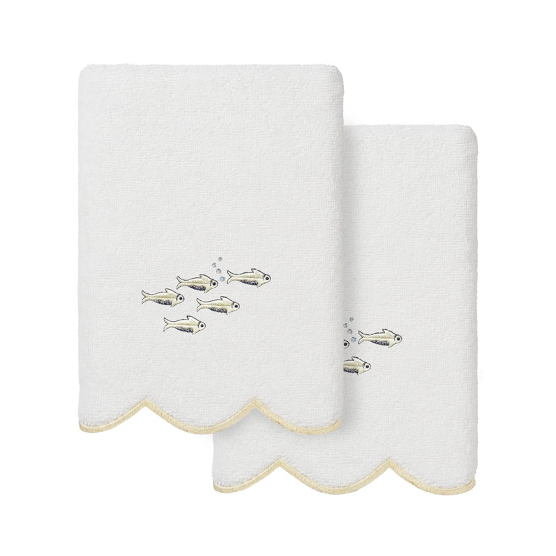  Ensemble de serviettes 100% coton turc Fish School 2PC, Blanc / beige, Finger Tip Towel - 2 Pack