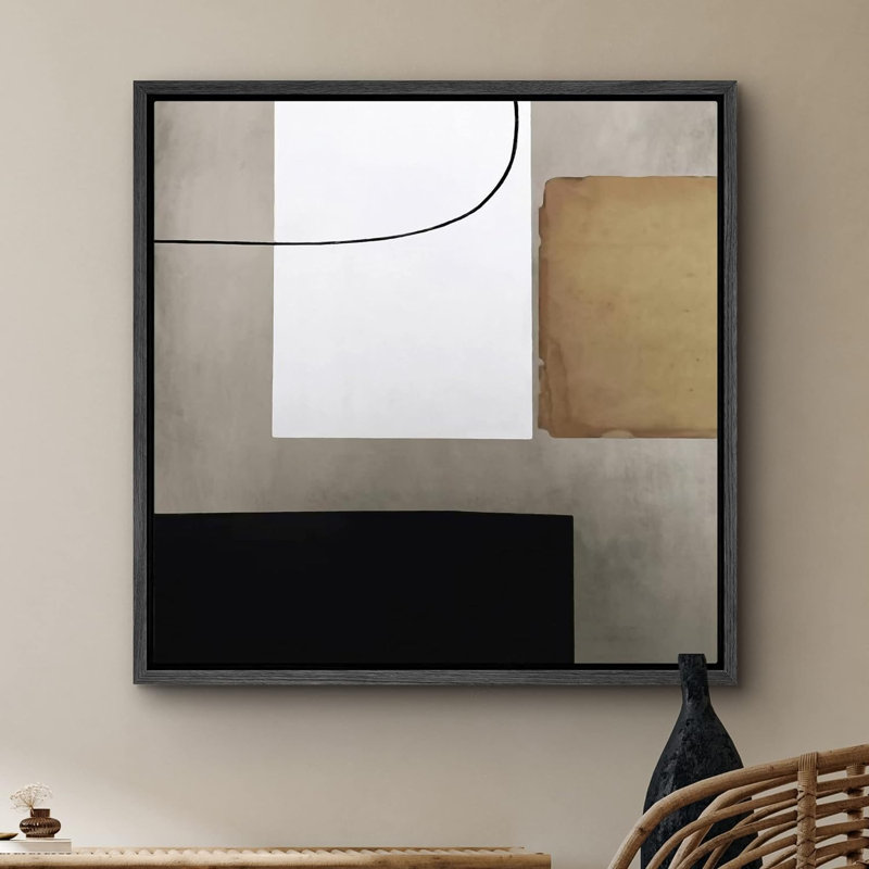 Blocs de couleur industrielle blanc, brun clair et noir - reproduction de cadre flottant sur toile, Cadre noir