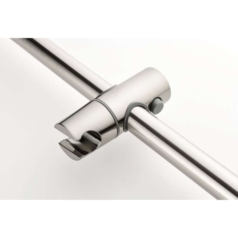 Élégant système de douche en nickel brossé: tête, douche à main, barre coulissante, jets de corps, boyau, garniture de soupape, levier de salle de bain en nickel avec poignées:
