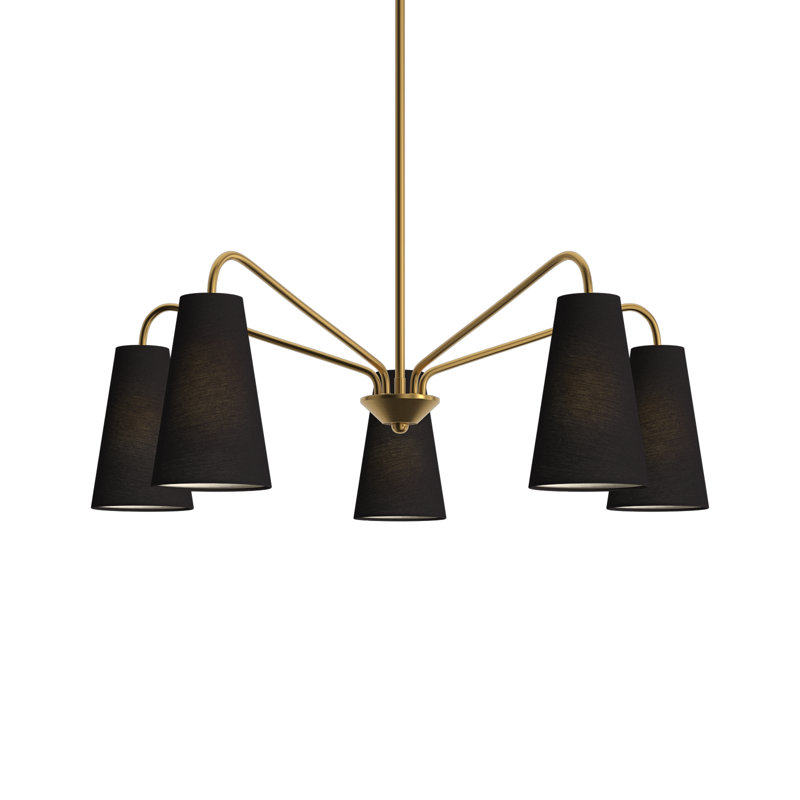 Cher 5-Light Chandelier, Brass, Black