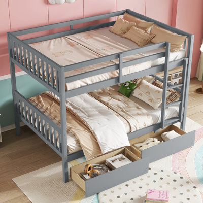 Hydron Rubber Wood Bunk Bed with 2 Drawers, Ladder, and Safety Guardrails