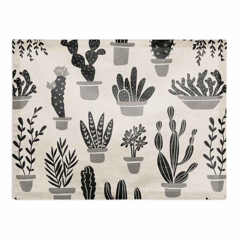 Napperon Houseplants On Linen, Noir