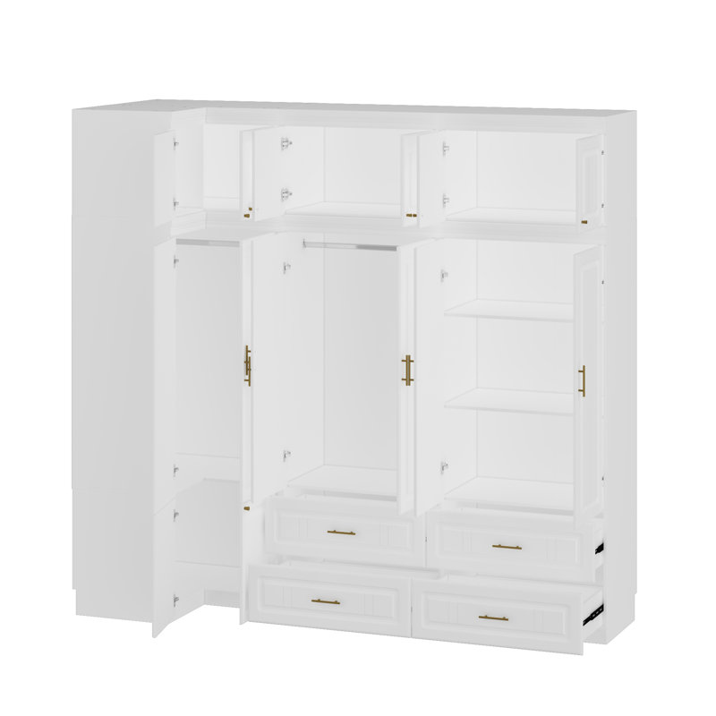 Wardrobe Set With Top Cabinet And Corner Unit, 2-Door, 98.4" Wide
