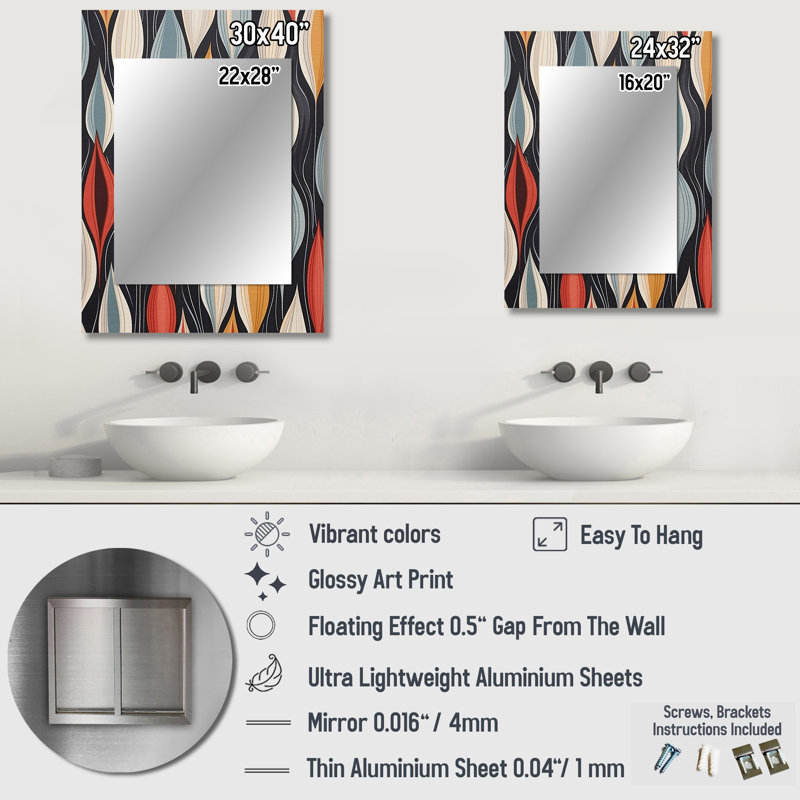 Retro AbstractáLeaves II - Abstract Decorative Mirror On Metal, 40" x 30"