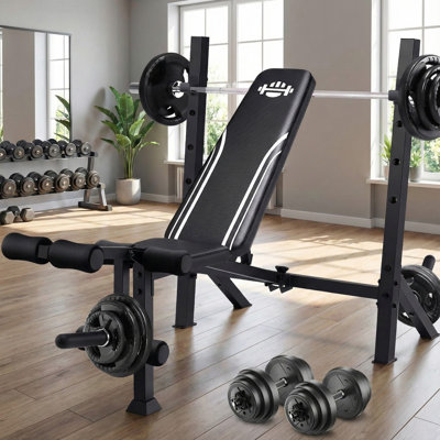 Heavy-Duty Collapsible Weight Bench With Squat Rack - 900 LBS Capacity All-In-One Training Station