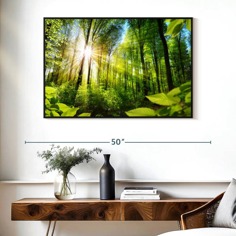 Forêt ensoleillée, Cadre flottant noir, 40 po x 27 po